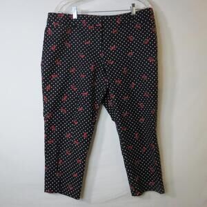 Liz Claiborne Career Emma Classic Capri Black Floral Polka Dot Pant Size 16P